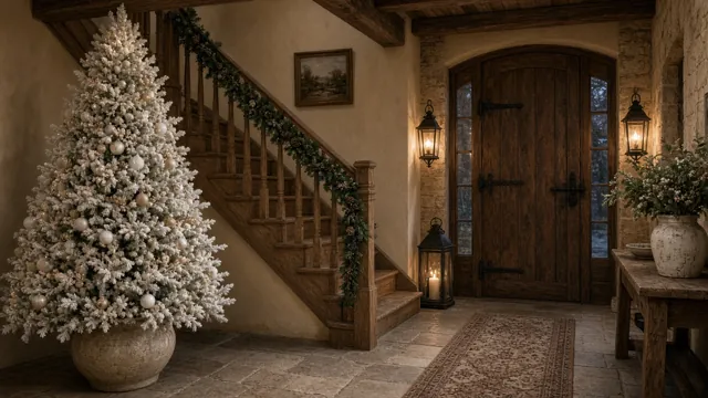 Sapin de Noël style Blanc Neige dans un intérieur : maison de campagne