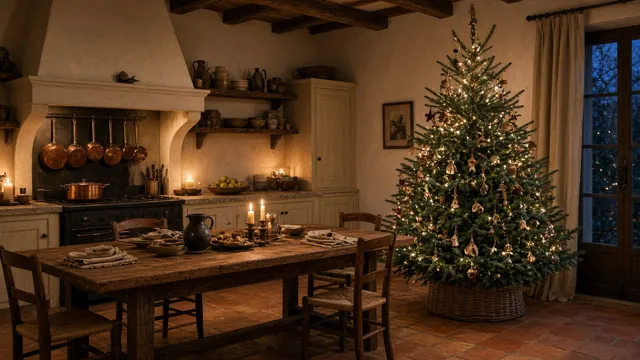Sapin de Noël style Cerise & Bordeaux dans un intérieur : mas provençal