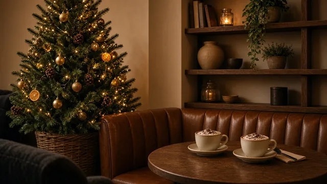 Sapin de Noël style Chocolat Gourmand dans un intérieur : coin café