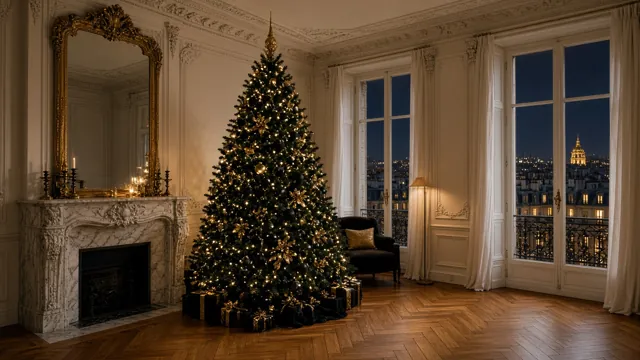 Sapin de Noël style Noir & Or « Paris chic » dans un intérieur : appartement haussmannien