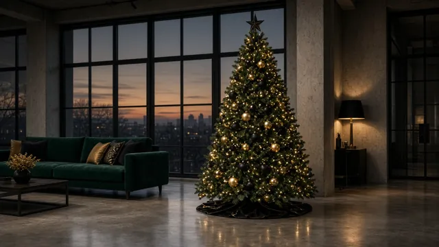 Sapin de Noël style Noir & Or « Paris chic » dans un intérieur : loft