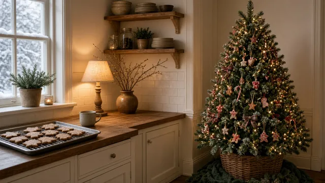 Sapin de Noël style Pain d'Épices & Sucre d'Orge dans un intérieur : cuisine familiale