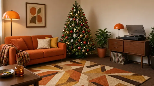 Sapin de Noël style Rétro pop dans un intérieur : salon rétro