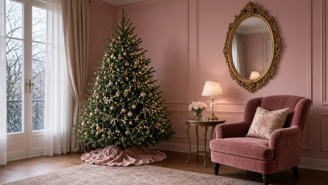 Sapin de Noël style Rose & Or dans un intérieur : boudoir