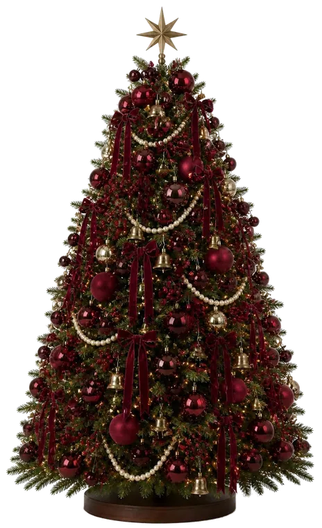 Sapin de Noël décoré style Cerise & Bordeaux